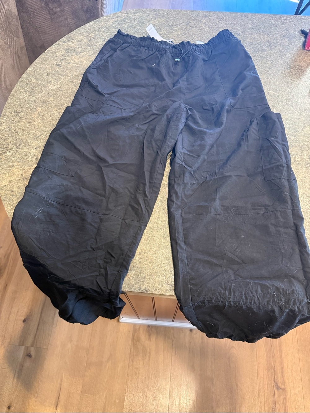 Black Lightweight Elastic Waist Cargo Pants